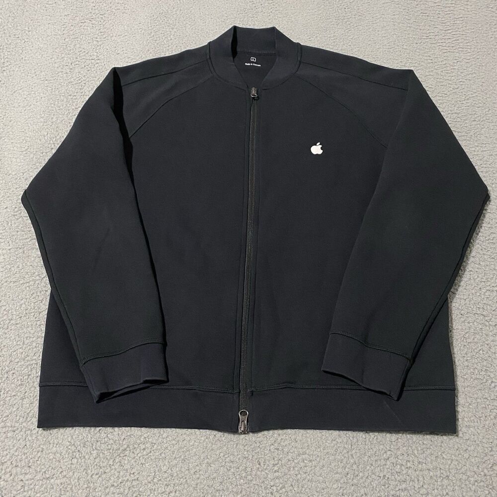 Apple Store Employee Jacket Mens Large Black Full Zip Bomber Style Track Logo